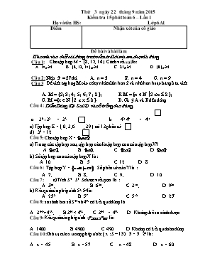Kiểm tra 15 phút Toán 6  Lần 1